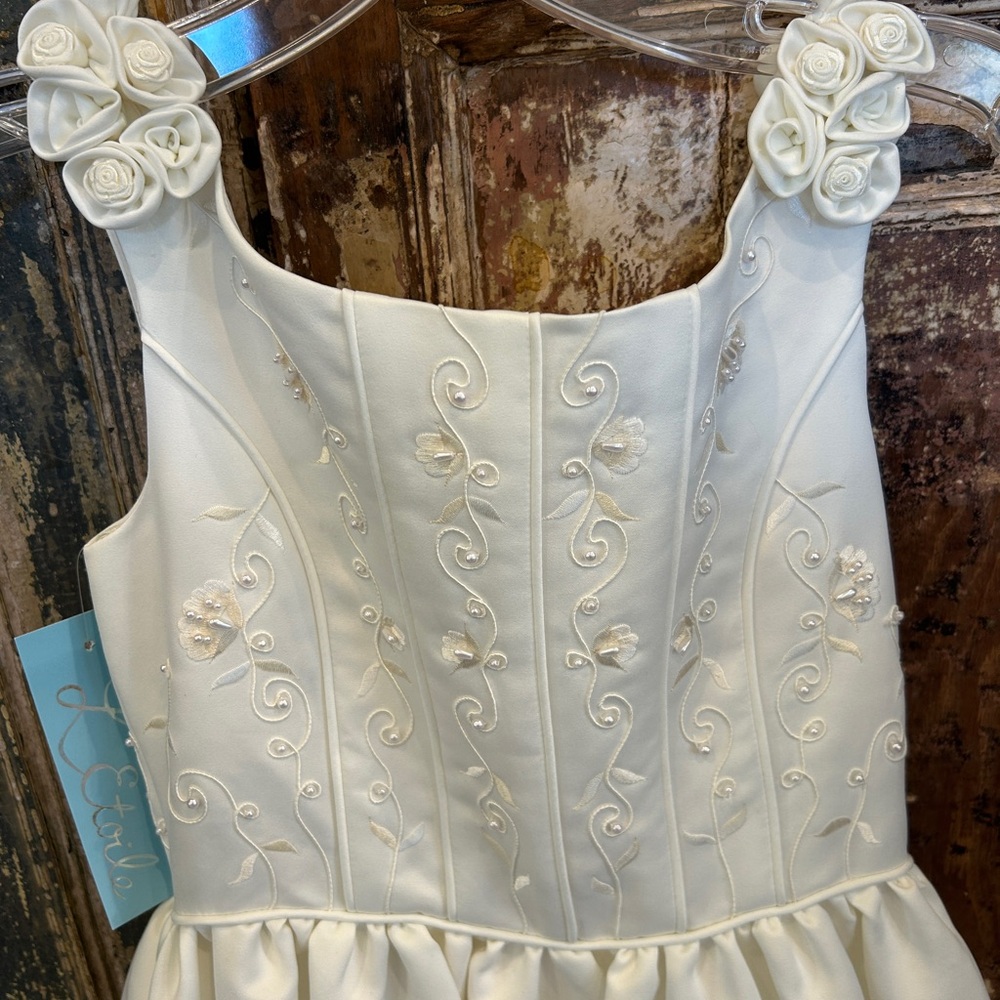Charming Ivory Kids Dress with Rose Accents
